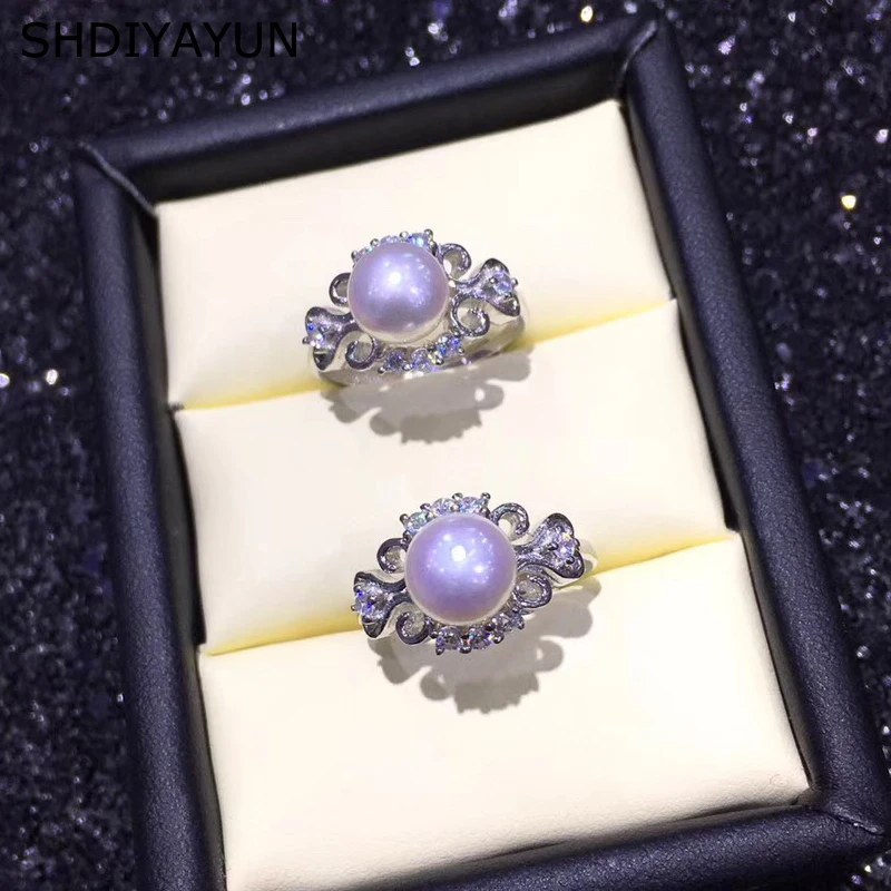 

SHDIYAYUN Personalized Pearl Ring Jewelry Natural Freshwater Pearl 925 Sterling Silver For Women Zircon Decorative Pattern Rings