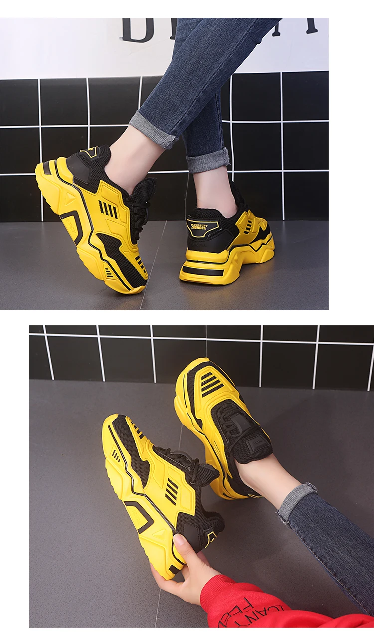 Red Black Yellow Chunky Sneakers Women Casual Shoes Fashion Platform Thick Sole Sneakers Women Vulcanize Shoes