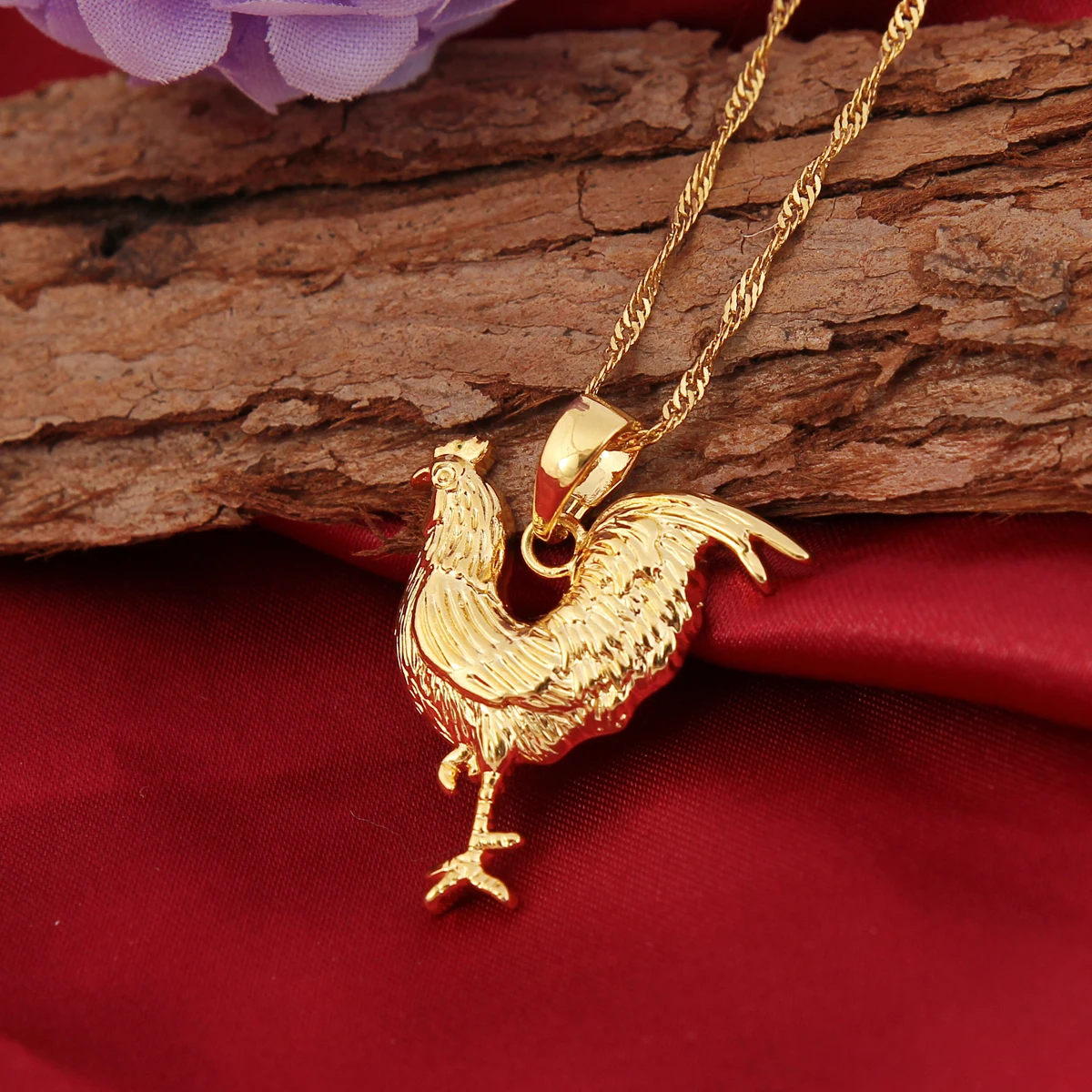 Gold Color Animal There-dimensional Rooster Chicken Pendant Women Necklaces 2