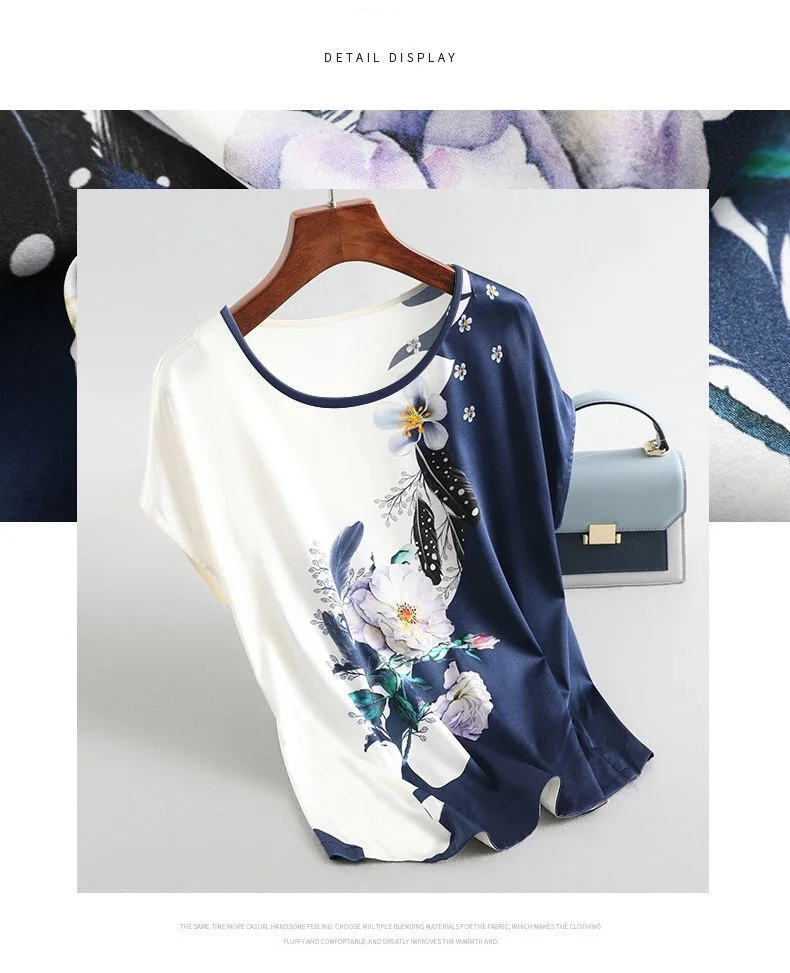 New Women Silk Satin Blouses Spring Summer Floral Printing Blouse Female Fashion Shirt Tops Plus Size