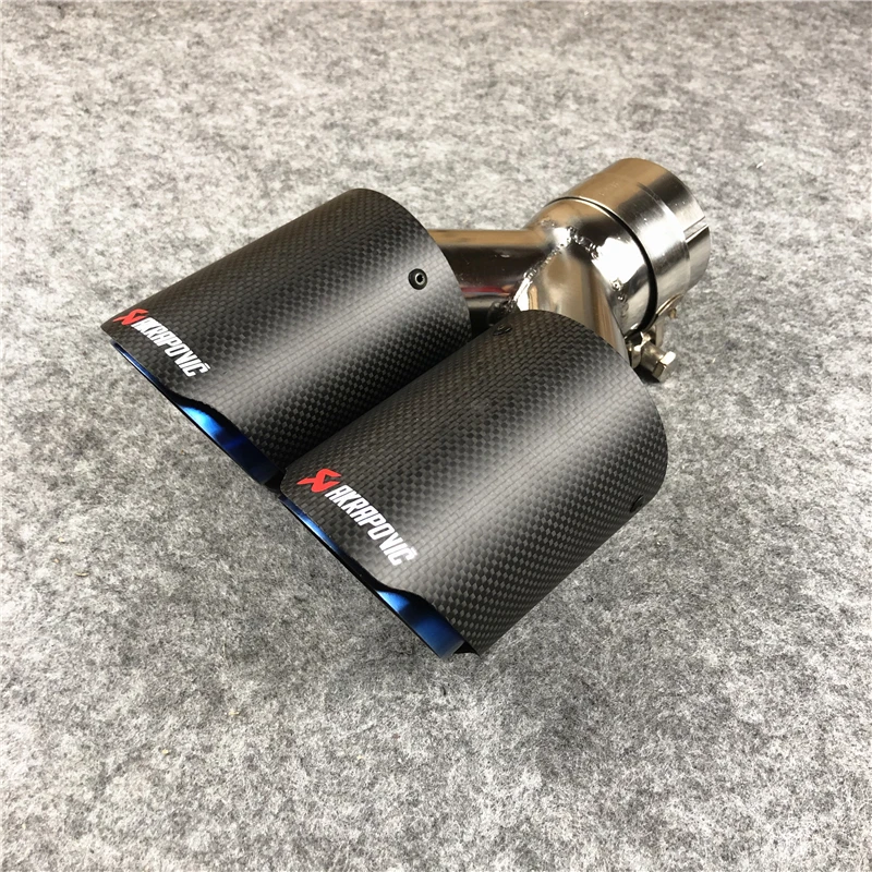 1 шт. Akrapovic матовый двойной выхлопной наконечник углеродное волокно Универсальный выхлопной трубы хвост автомобиля глушитель наконечники насадки хвост - Цвет: C-Blue