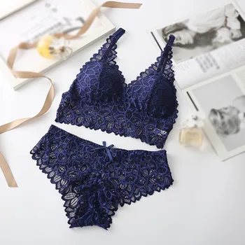 

Women French Bra Comfortable No Steel Ring Sexy Lace Underwear Two-piece Suit Ladies Underwear Suit