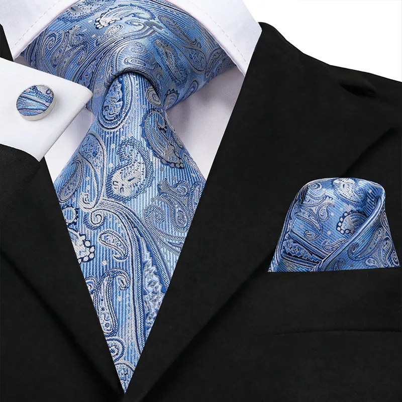 Темно-синий Шелковый мужской галстук с узором "пейсли", Модный деловой галстук для свадьбы, синий галстук для мужчин, классические запонки, галстук, костюм