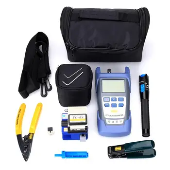 

12pcs/set FTTH Fiber Optic Tool Kit with Fiber Cleaver -70~+10dBm Optical Power Meter Visual Fault Lcator 10km