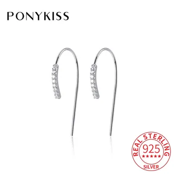 

PONYKISS 100% S925 Sterling Silver geometry Zircon Clip Earrings Women Party Delicate Elegant Accessory Minimlist Gift