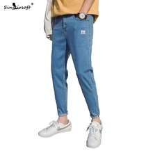 Повседневные узкие мужские джинсовые штаны длиной до щиколотки, узкие брюки с высокой талией, уличная одежда с рисунком улыбки, обтягивающие черные джинсы, размер 28-34