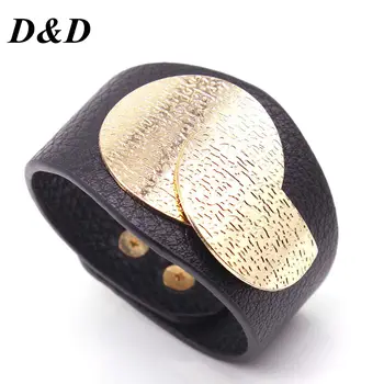 

D&D European Fashion Punk Wide Charm Leather Bracelets for Women Men Cuff Bracelet Statement Jewelry