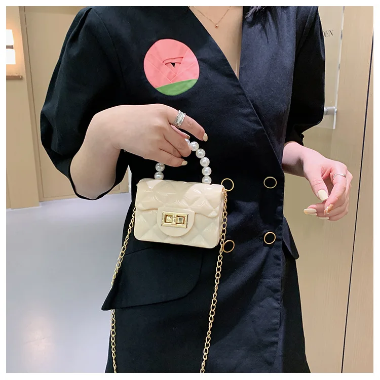 Dikaril Women Mini Handbag New Elegant Shoulder Messenger Portable Chain Bag Girl Cute Bag Pearl Crossbody Rhombus Small Bags