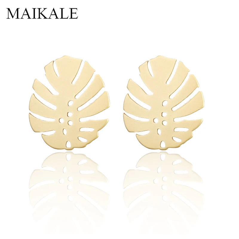 MAIKALE, богемные золотые геометрические серьги-гвоздики, круглые полые Пальмовые Листья, пляжные массивные серьги для женщин, Boho ювелирные изделия, этнический подарок