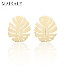 MAIKALE, богемные золотые геометрические серьги-гвоздики, круглые полые Пальмовые Листья, пляжные массивные серьги для женщин, Boho ювелирные изделия, этнический подарок