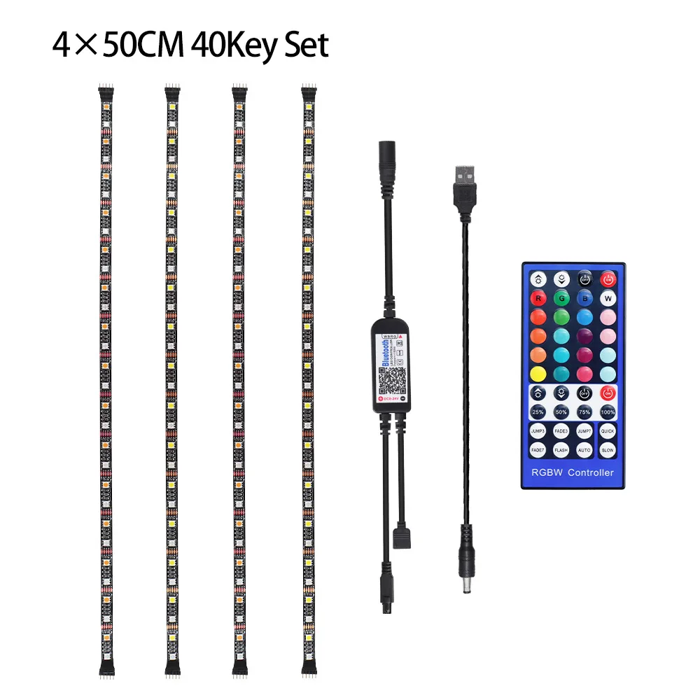 4 X 50CM SET USB Светодиодная лента RGBW RGBWW Светодиодная лампа с Bluetooth с 40-клавишным ИК-пультом 50 см 1 м 2 м 3 м 4 м 5 м Светодиодная лента светильник для ТВ ПК фоновый светильник - Испускаемый цвет: 4 X 50CM SET