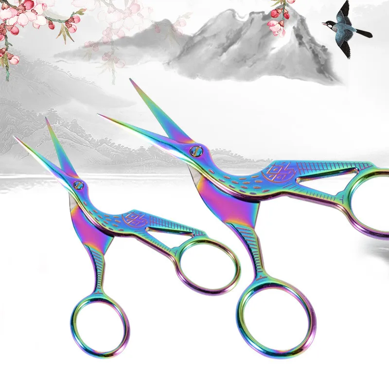 

HS Tools Stainless Steel Vintage Scissors for Eyebrow Shaping Embroidery Sewing 4.5 Inch Titanium Coated Stork Sharp Scissors