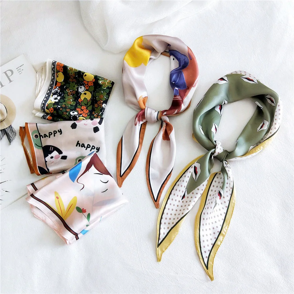 

2020 Designer Women's Animal Horse Print Silk Hair Edge Scarf Skarf Woman Purse Handbag Handle Scarfs for Ladies Foulard Cheveux
