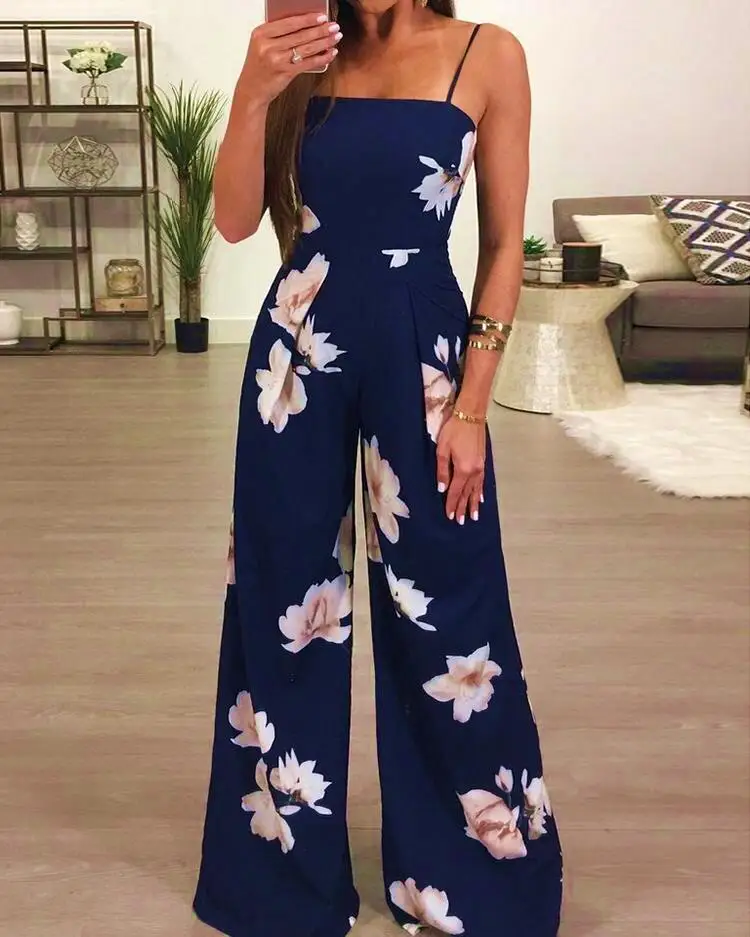 Женские супер удобные Цветочные Комбинезоны Комбинезон модный тренд слинг печать широкие ноги длинные штаны брюки комбинезоны