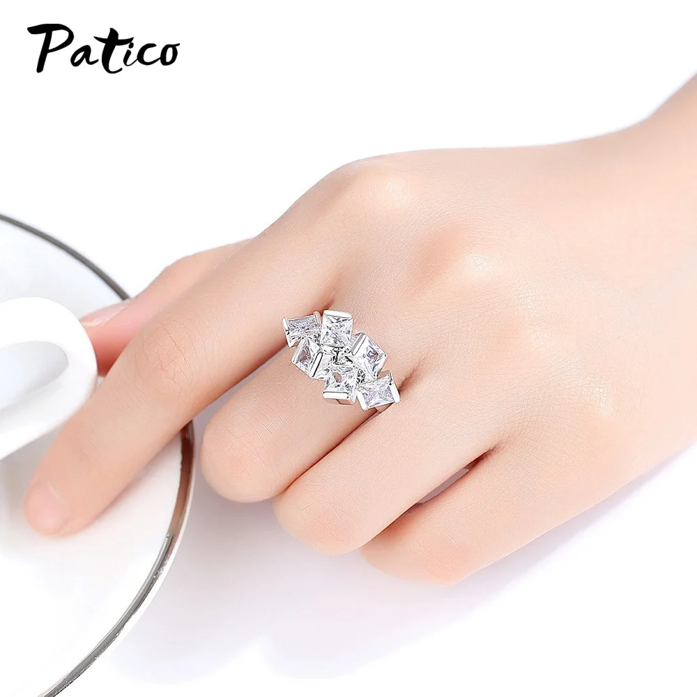Luxury Big Crystal Round Engagement Rings Cute 925 Sterling Silver Zircon Stone Ring Vintage Wedding For Women Jewelry