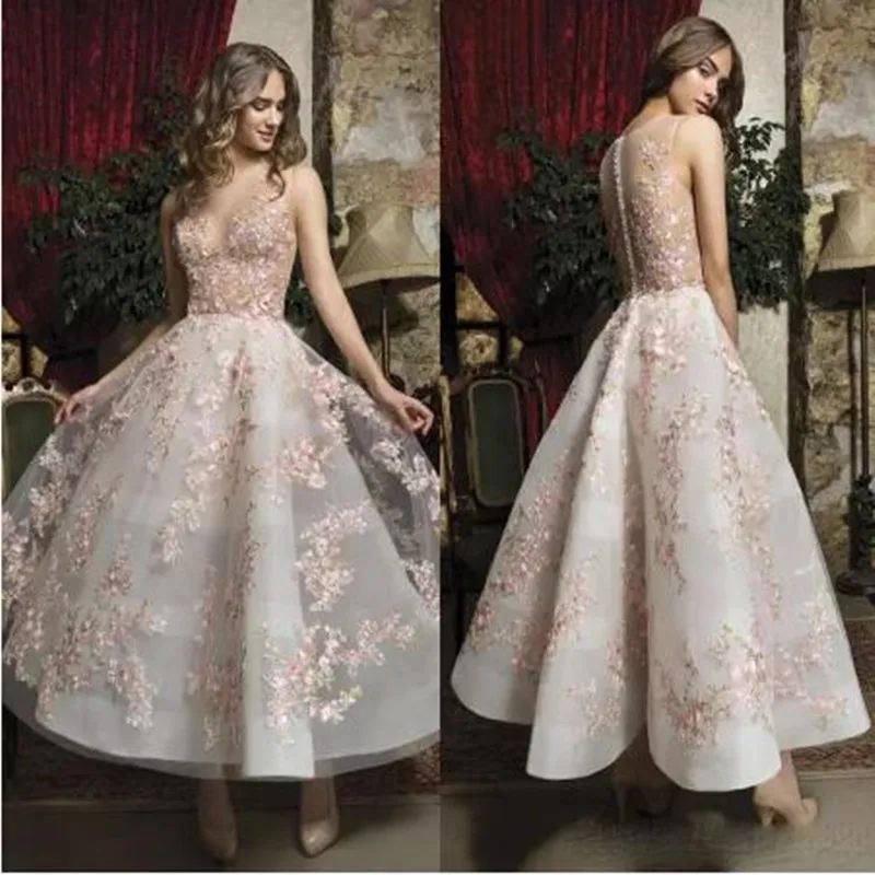 

Sheer Neckline Evening Gown robe de soiree 2020 vestido de festa Princess Party Dresses A Line Colorful Prom Gowns Ankle Length