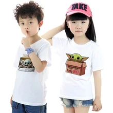 Милая Детская футболка с рисунком «мандалорский йода» Детская футболка с принтом «Звездные войны» для мальчиков и девочек, Kawaii модная футболка с рисунком детская одежда
