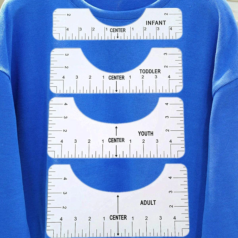 New 4Pcs PVC T-Shirt Alignment Ruler For Guiding Design Fashion Rulers With Size Chart Adult Youth Toddler | Дом и сад