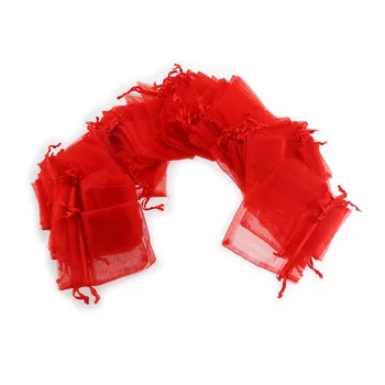 

7*9cm Organza Drawstring Gift Bags Wedding Favor Bags Jewellery Pouches - 100 pcs/set (Red)