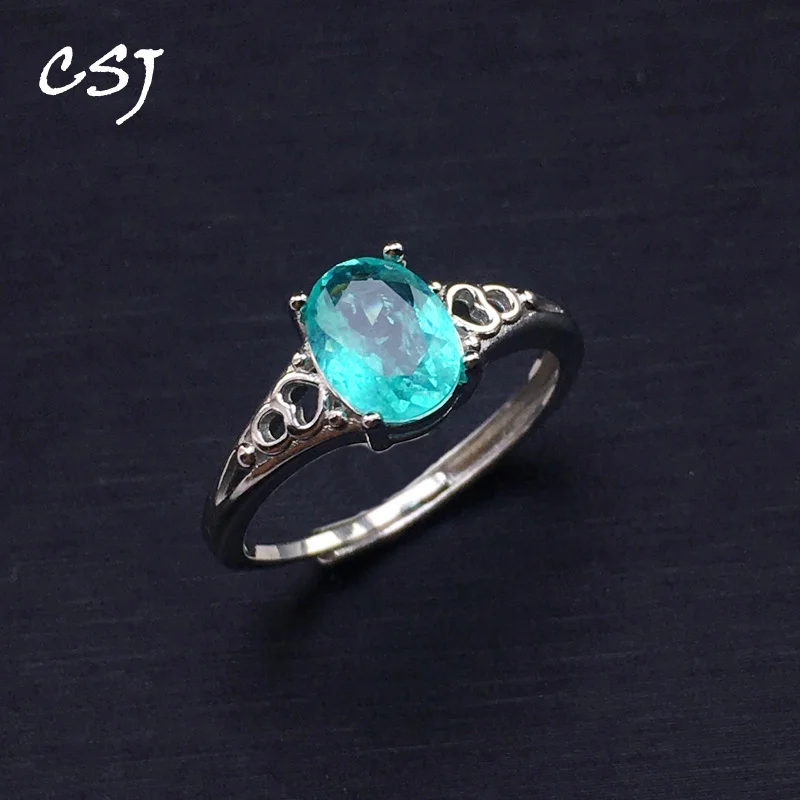 CSJ Elegant Silver Ring Sterling Paraiba Tourmaline Created Gemstone Women Lady Wedding Engagment Party Gift Box CSJ Elegant Silver Ring Sterling Paraiba Tourmaline Created Gemstone Women Lady Wedding Engagment Party Gift Box