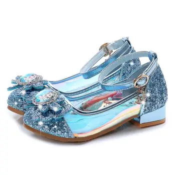 

Fashion Elsa shoes For Girls Princess High-heel Leather Shoes Glitter Crystals Knot Kids Party Shoes Elsa Sandals children gift