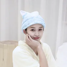 Напрямую от производителя продажи Warp Вязание трикотажная ткань из полиэстера и нейлона бархата кораллового цвета с рисунком милой сухих волос Кепки мультфильм животное шапочка для душа Кепки впитывающий влагу