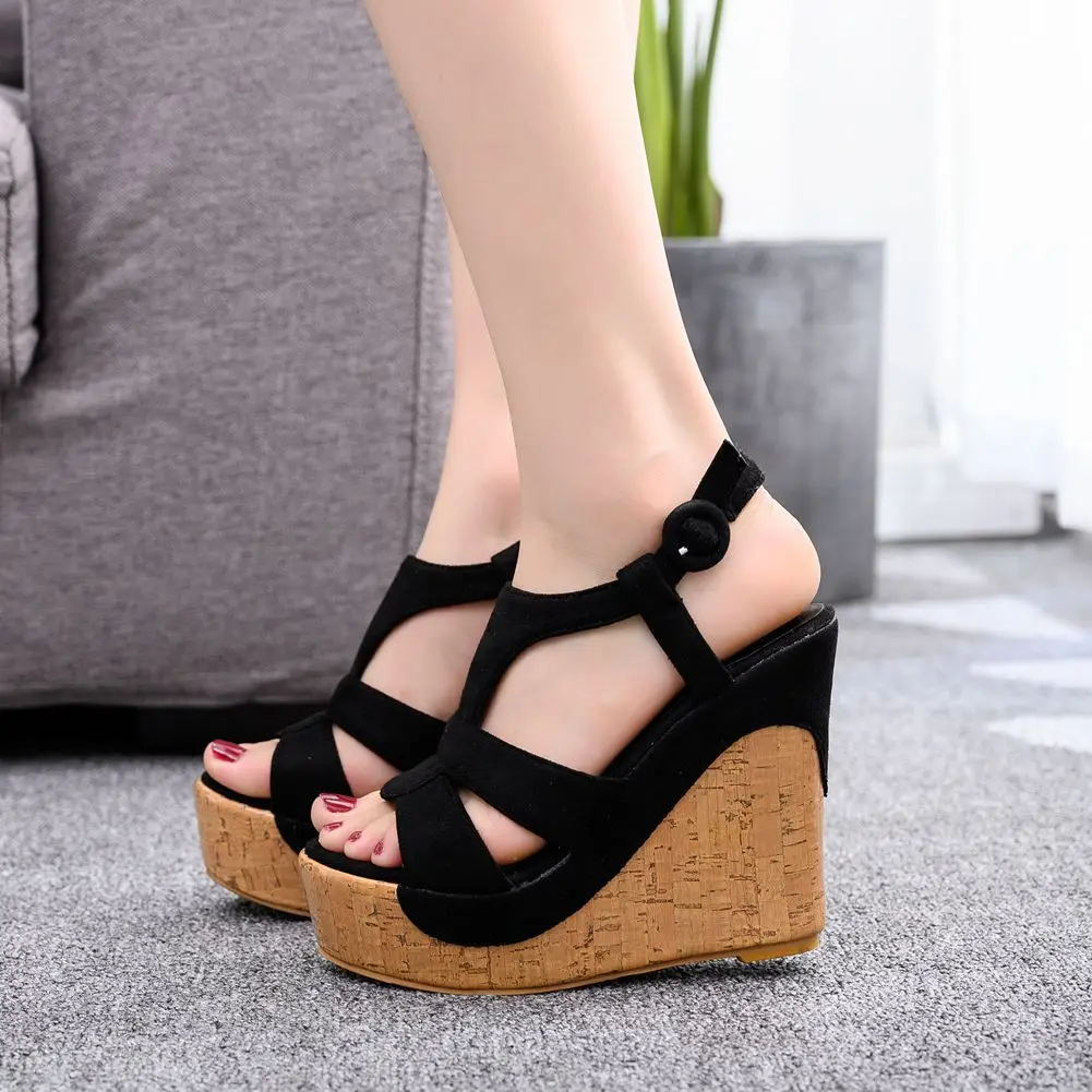 2021 New Women Wedge Sandals Summer Platform White Black Buckle Strap Peep Toe Thick Bottom Casual Ladies Roman Shoes H0163
