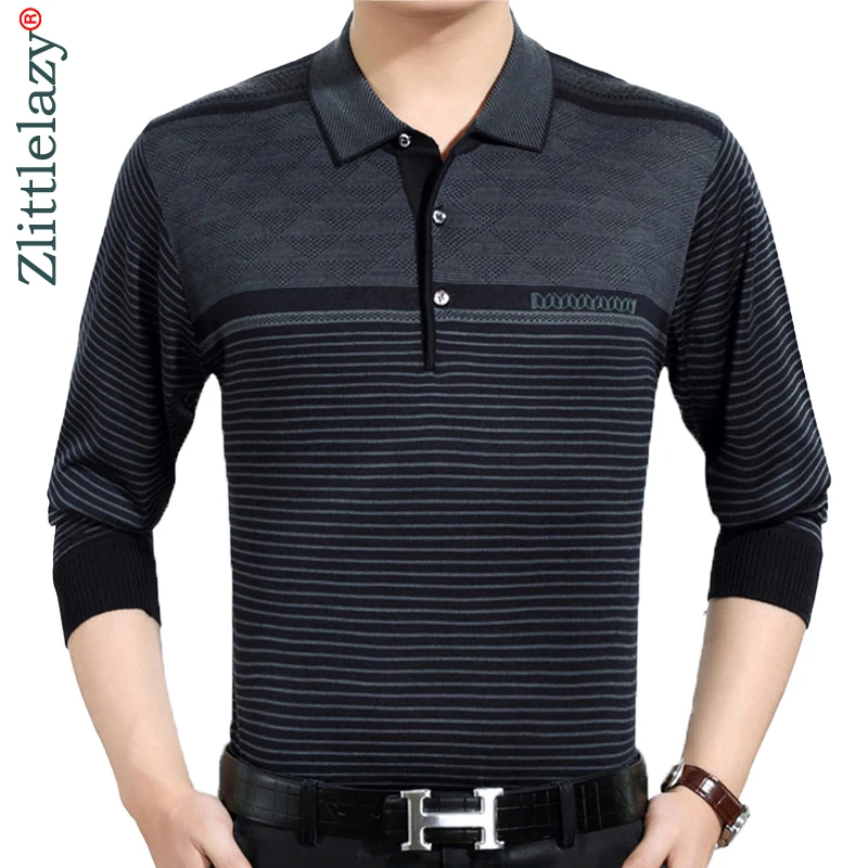 2020 Casual Long Sleeve Business Mens Shirts Male Striped Fashion Brand Polo Shirt Designer Men Tenis Polos Camisa Social 3881 | Мужская