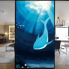 Морской Кит нестандартного размера стеклянная пленка электростатическое украшение дома Съемная тонированная пленка для окна, двери шкафа шкаф 40 см x 80 см
