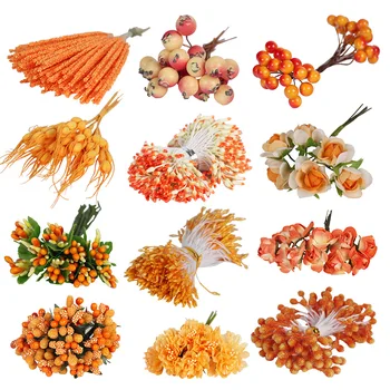 

6/10/12/50/70/90/288pcs Orange Flower Cherry Stamen Berries Bundle DIY Christmas Wedding Party Home Cake Gift Box Wreaths Decor