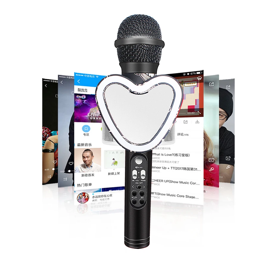Q5 беспроводной Bluetooth с светодиодный портативный микрофон для смартфона идеальная семья KTV Караоке Пение зеркало микрофон