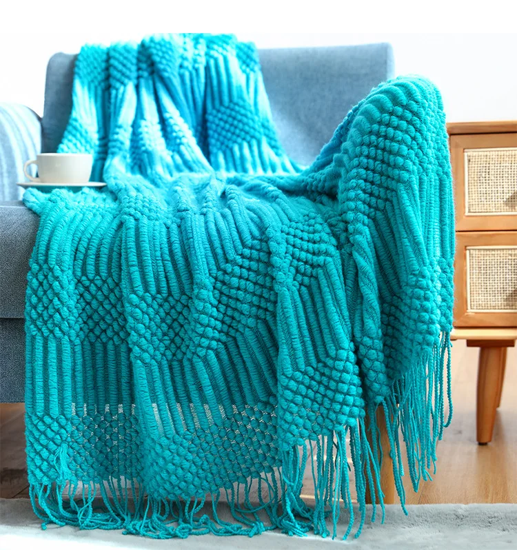 Inyahome-Nordic Throw Blanket with Borlas, Manta de