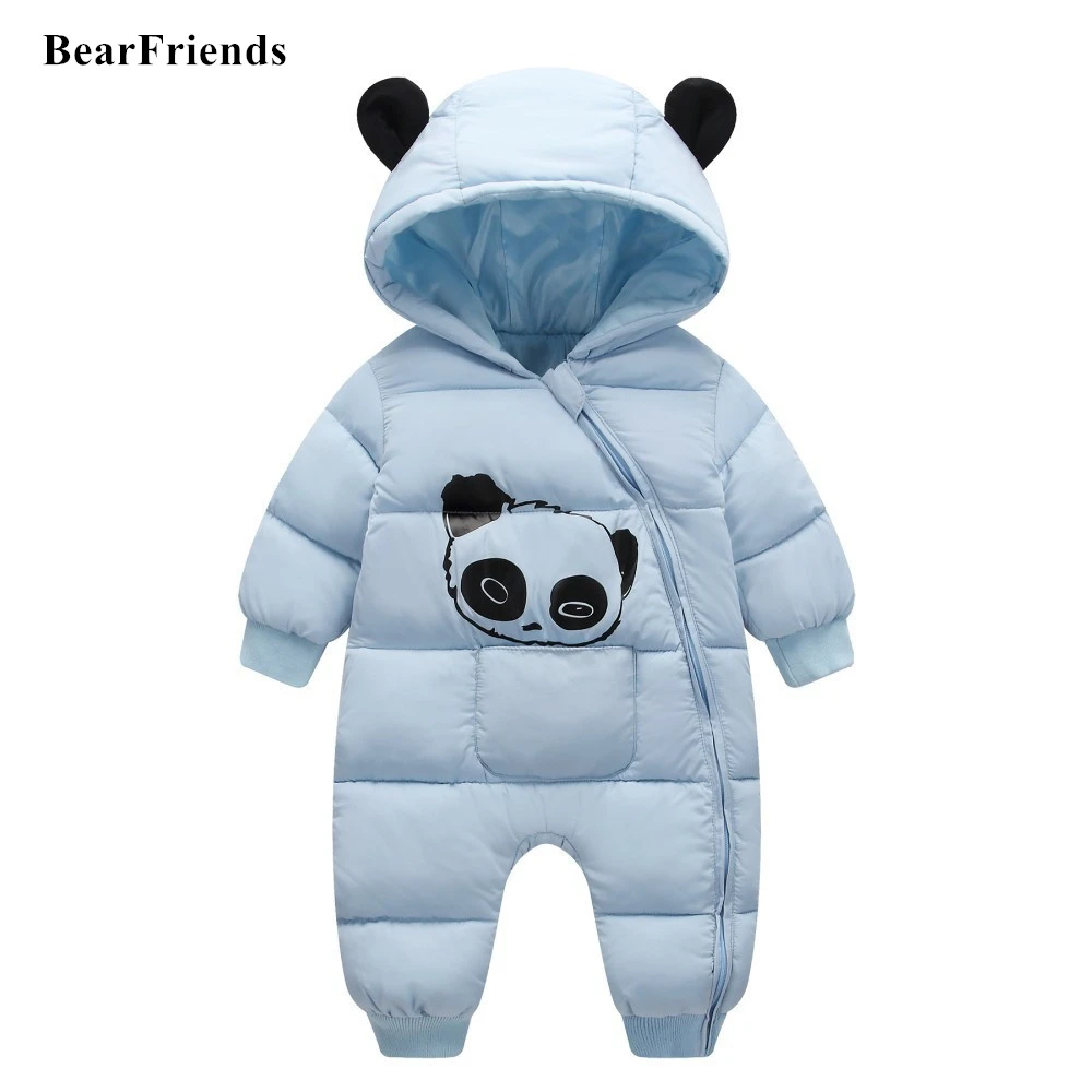 Cute Panda Baby Winter Hooded Rompers Thick Cotton Warm Outfit Newborn Jumpsuit Overalls Snowsuit Children Boys Clothing