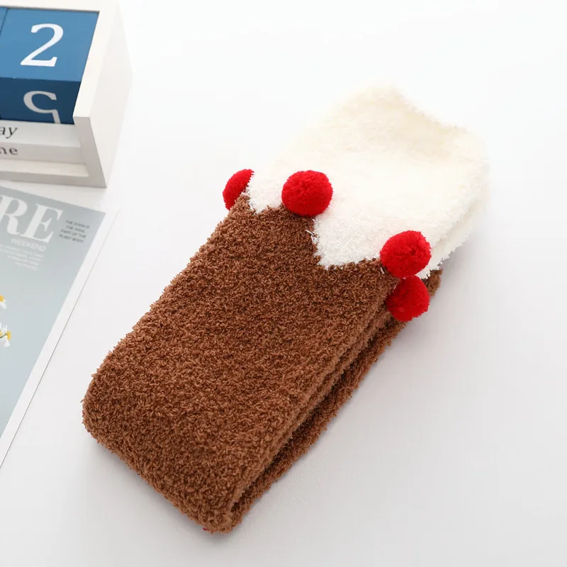 Рождественские детские носки для мальчиков и девочек, осенне-зимние гольфы коралловый флисовый носок для девочек, милые детские длинные носки без пятки с рисунком