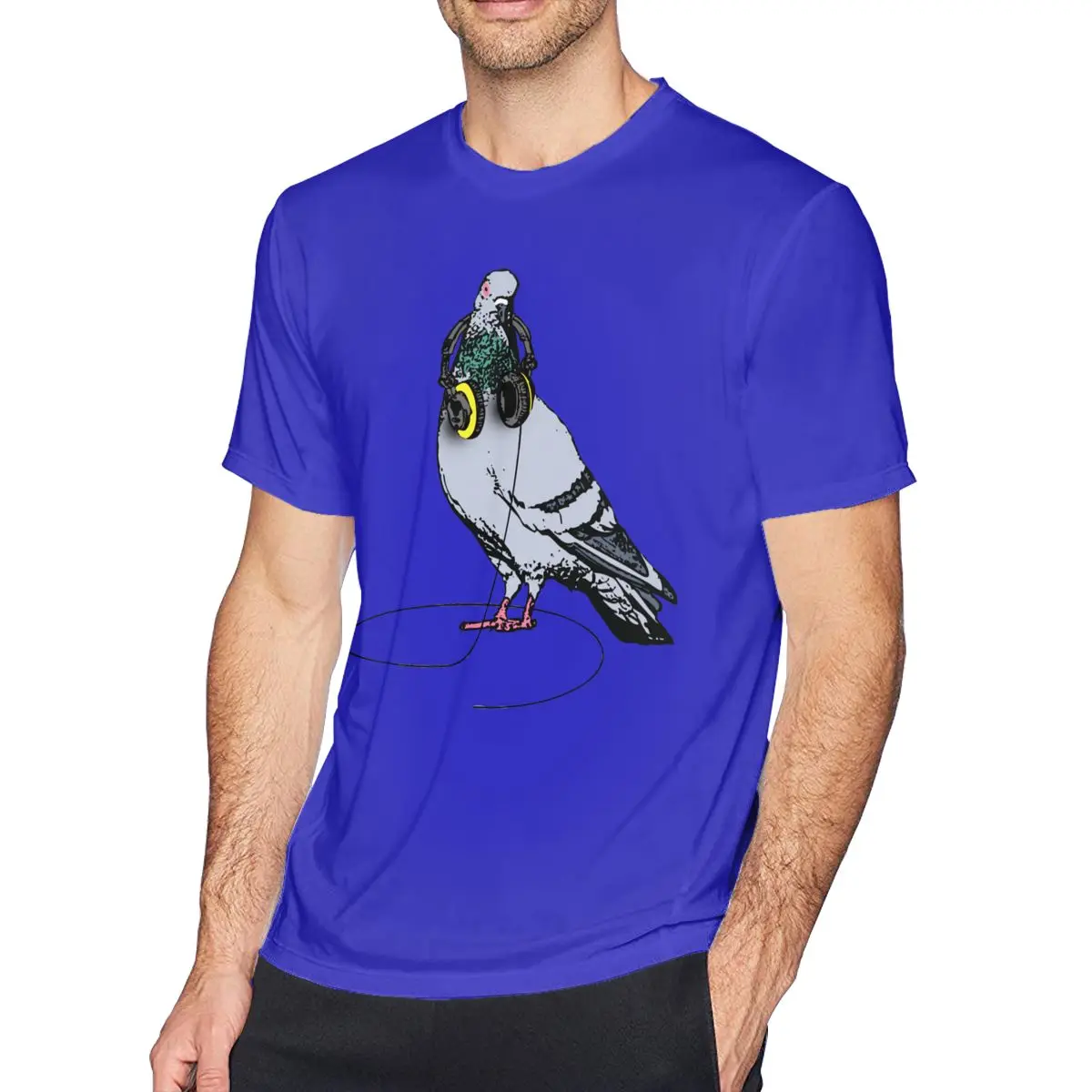 Футболка Techno, футболка Techno Pigeon, милая Мужская футболка, графическая хлопковая футболка с коротким рукавом, модная футболка большого размера - Цвет: Blue