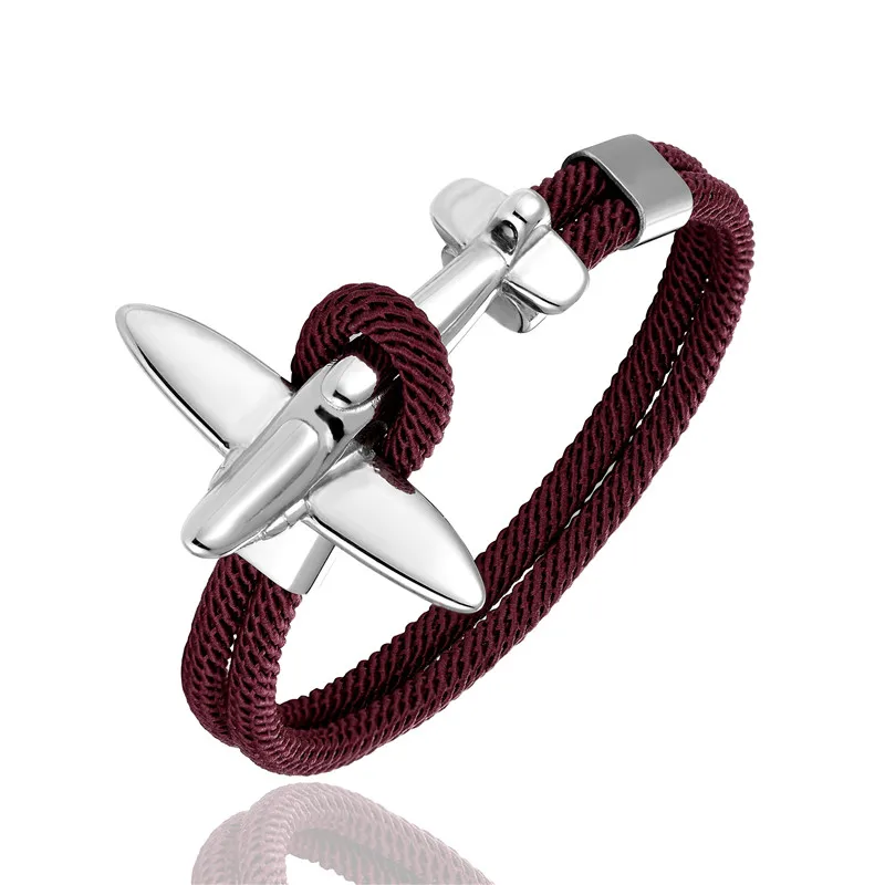 Wine Red C MKENDN, модные браслеты из нержавеющей стали, для самолета, планера, якоря, веревки, кожаные браслеты для полетов, для мужчин и женщин, стиль Авиатор - Окраска металла: Wine Red C