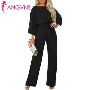 

Women Fashion Round Neck Long Sleeve Spring, Autumn Full Length Causal Solid Jumpsuit High Waist