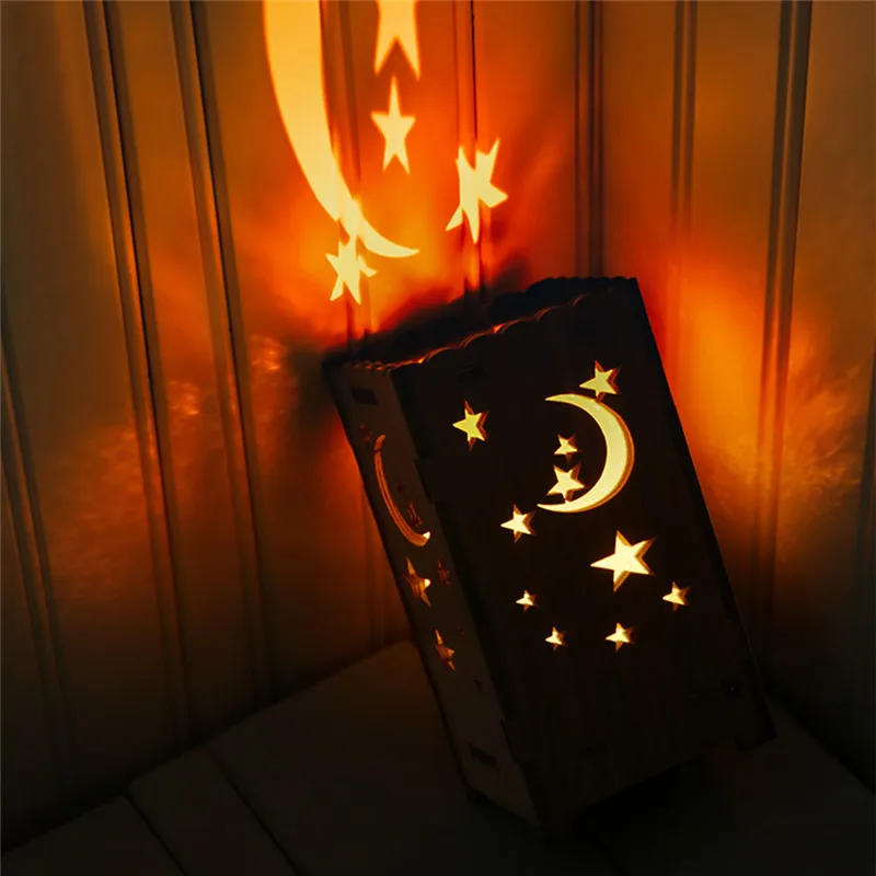 Romantic LED Starry Night Sky Projection Lamp Rechargeable Wooden Hollow Night Light 7 Light Colors Projector luminaria 30AUG12