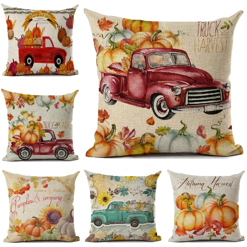 

Autumn Harvest Cushion Cover Fall Pumpkin Printed Linen Pillow Cover Sofa Throw Pillows Fall Decorations For Home Pillowcase
