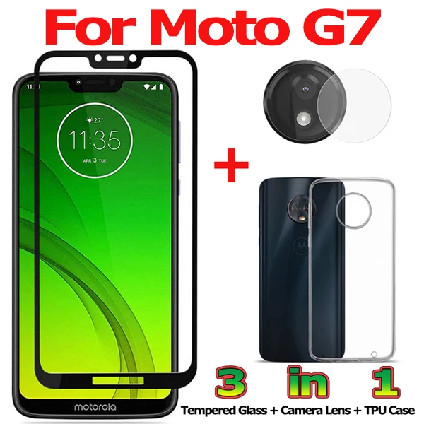 3-в-1 закаленное cтекло Motorola Moto G7 Plus G7 Power kамера cтекло Moto G7 Play защитное cтекло на Moto G7 Power закаленное стекло на Motorola Moto G7 Play защитное cтекло Moto G7 Plus стекло Motorola Moto G7 glass - Color: G7 3-in-1