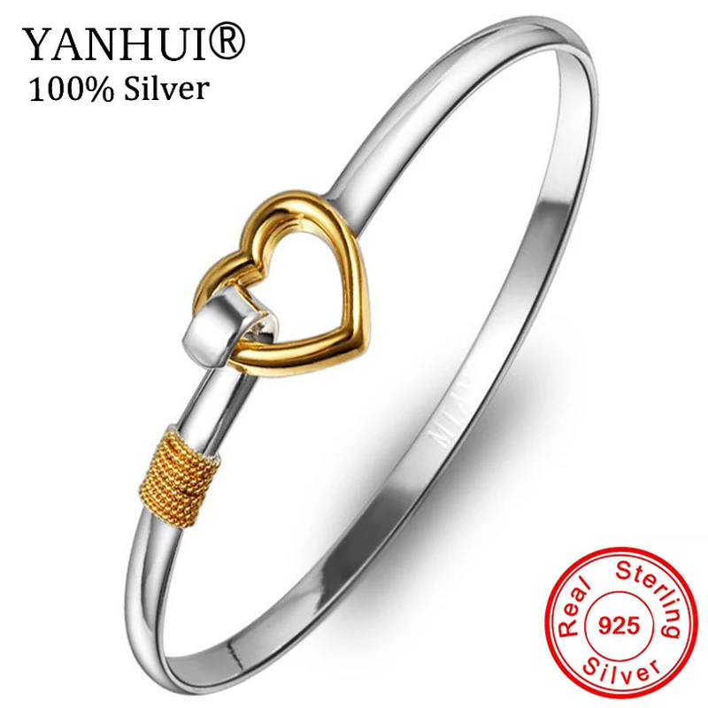 100% Оригинальный Браслет манжета YANHUI из чистого серебра 925 пробы в форме сердца