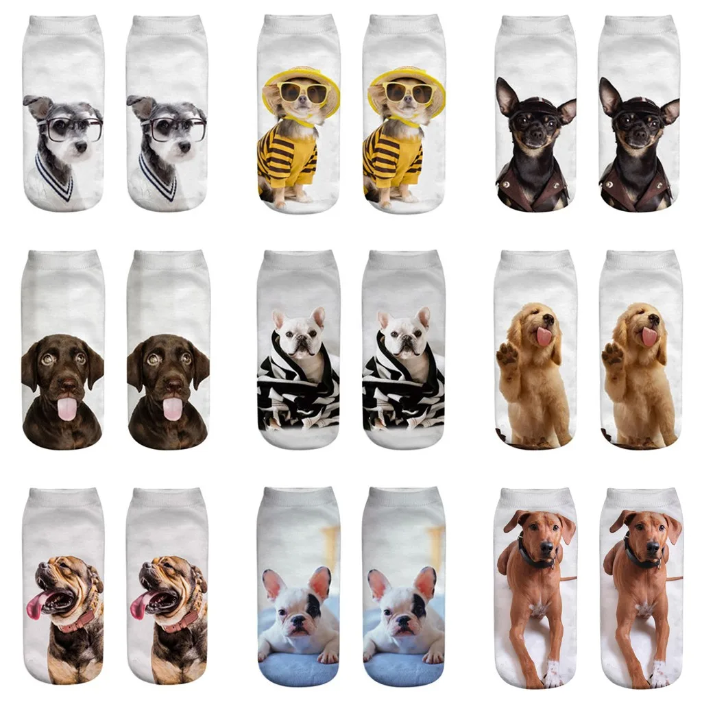 3d Novelty Crazy Funny Dog Ankle Socks Cute Colorful Cartoon Low Cut Socks Warm Cotton Printed Socking Short Носки #40