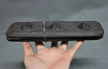 

wedding decoration Old Tibet fane Wood inlay Bronze Buddha Buddhist scriptures Heart Sutra Book Set