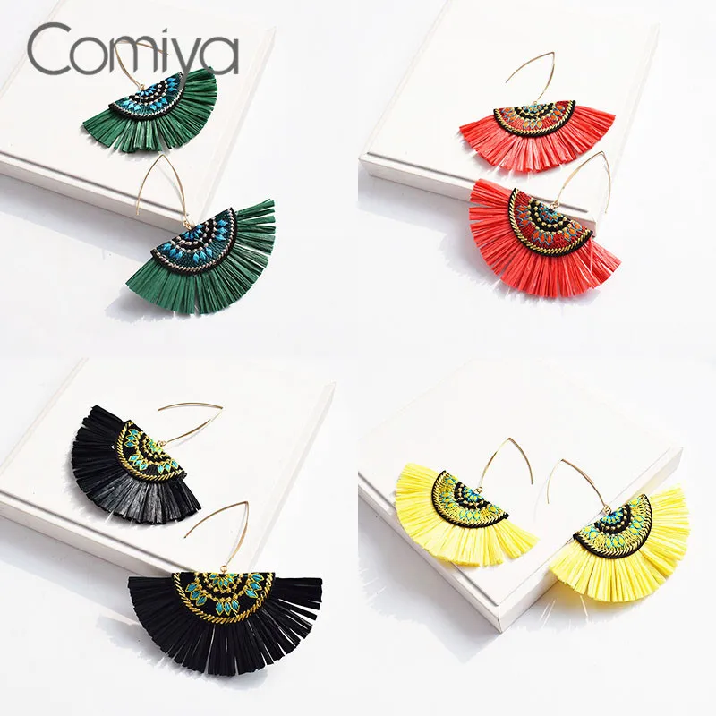 

Comiya Ethnic Drop Earrings Fan Shape Tassels Boho Accessories Feminino Zinc Alloy Charms Dagnle Earrings For Women Brincos
