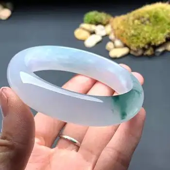 

Zheru Jewelry Natural Burmese Jadeite Light Blue Flower Double Color 54-64mm Bangle