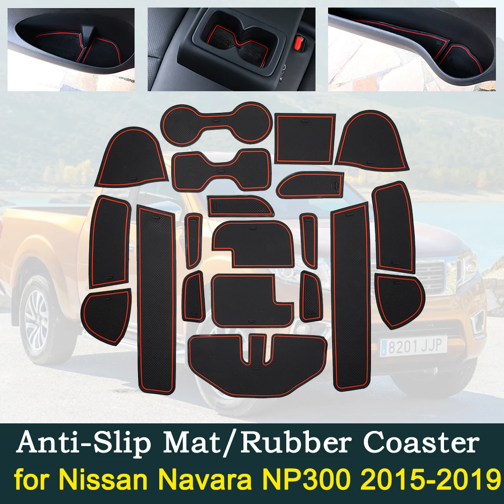 Противоскользящая дверная резиновая подушка для Nissan Navara NP300 D23~ красные желобчатые коврики аксессуары для салона автомобиля