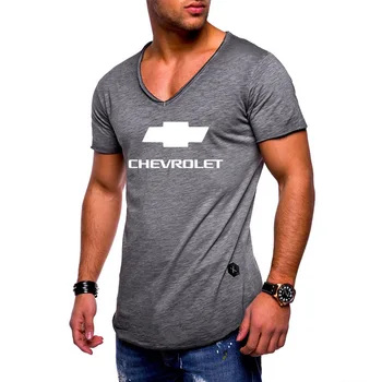 

New 2020 Summer Men's short sleeve for Chevrolet Car Logo casual Cotton Slim fit V-neck Short Sleeve Solid color Mens T-Shirt E