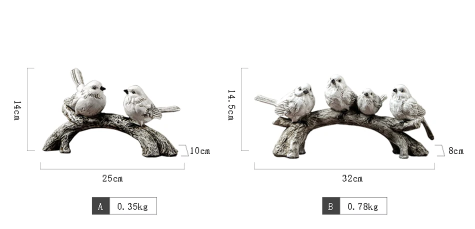 Американские ретро фигурки птиц из смолы, искусственные ветки, модель животного, миниатюрные украшения, аксессуары для украшения дома