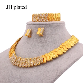

Jewelry sets Dubai 24K gold color African bridal wedding gifts for women necklace bracelet earrings ring collares jewelery set