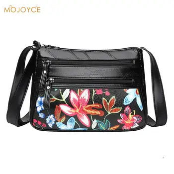 

Leather Shoulder Pouch Big Capacity Mommy Flower Print Comfortable Leisure Chic Fashionable Crossbody Shopping Bag